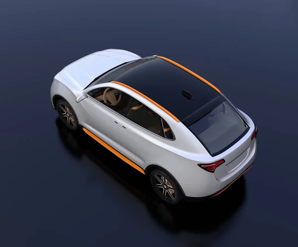 Bovenaanzicht Van Witte Elektrische Suv Concept Car Parking Reflecterende Ter — Stockfoto