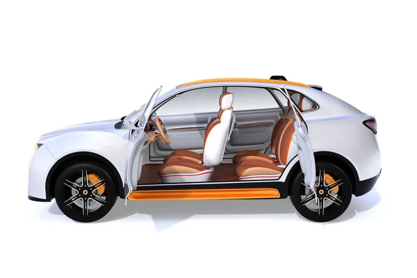Zijaanzicht Van Witte Elektrische Suv Concept Car Geïsoleerd Een Witte — Stockfoto