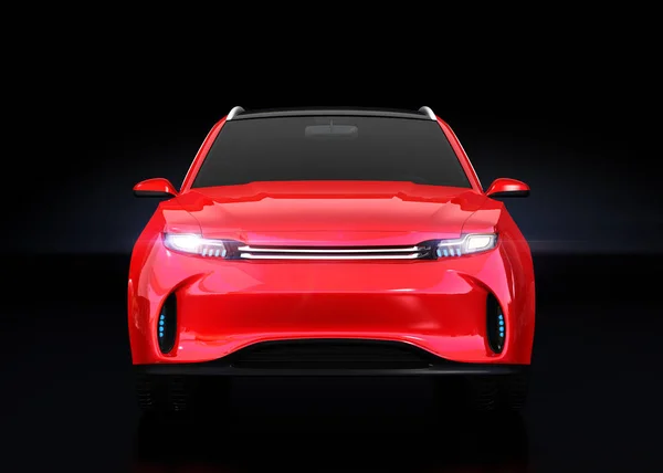 Vista Frontale Rosso Metallizzato Suv Elettrico Concept Car Isolato Sfondo — Foto Stock