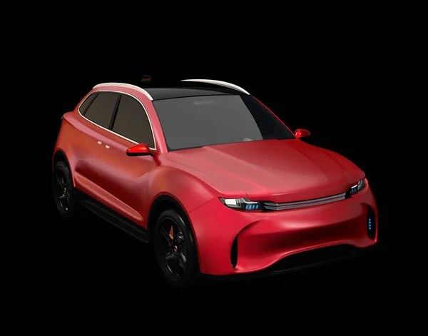 Metalen Rode Matte Kleur Elektrische Suv Conceptauto Geïsoleerd Zwarte Achtergrond — Stockfoto