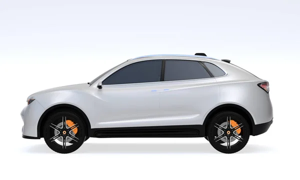 Zijaanzicht Van Witte Elektrische Suv Concept Car Geïsoleerd Lichtgrijze Achtergrond — Stockfoto