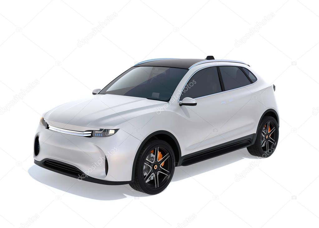 White electric SUV concept car isolated on white background. 3D rendering image. Original design.