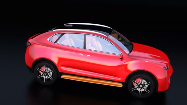 Metallic Red Electric Suv Black Background Rendering Animation — Stock Video
