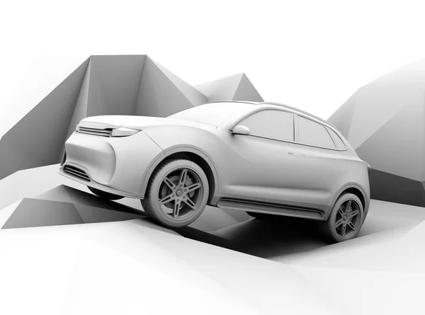 Clay Model Elektrische Suv Geometrische Ter Plekke Renderen Rendering Beeld — Stockfoto