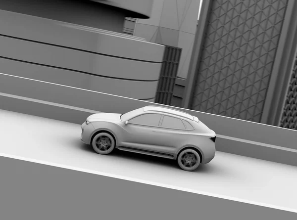 Zijaanzicht Van Klei Waardoor Elektrische Suv Rijden Snelweg Rendering Beeld — Stockfoto