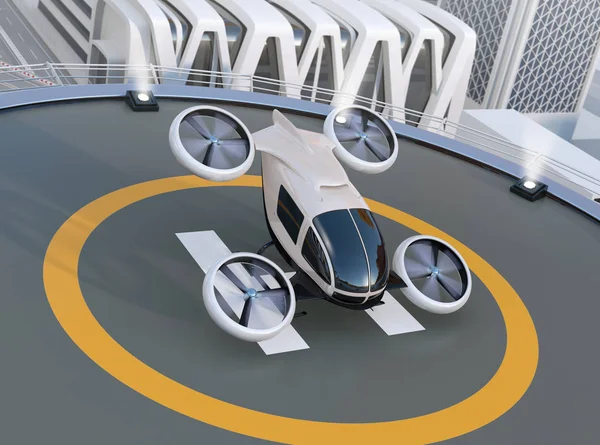 Vita Självkörande Passagerare Drone Start Och Landning Helikopterplattan Rendering Bild — Stockfoto