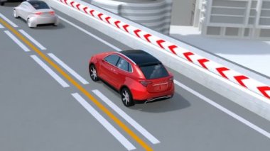 Ağır trafik sıkışıklığı otomobillerde üzerinde uçan yolcu uçağı. Uçak taksi için kavram. 3D render animasyon.