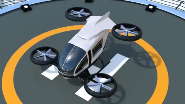 Fehér Önálló Vezetés Utas Drone Felszálláskor Helipad Megjelenítő Animáció — Stock videók