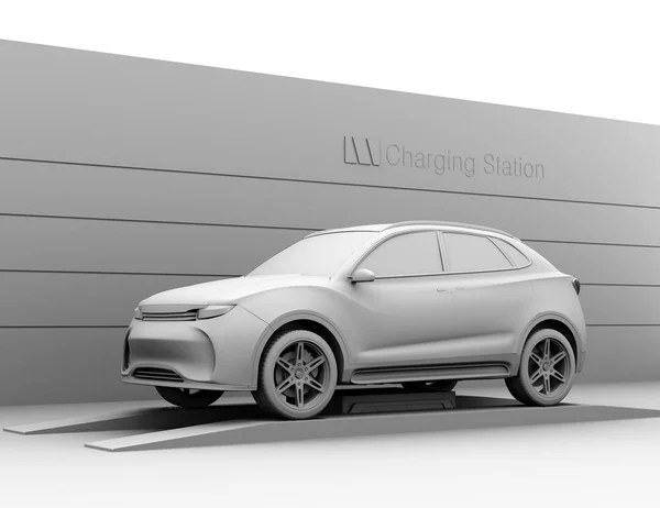 Clay Rendering Afbeelding Van Elektrische Suv Batterij Verwisselen Van Station — Stockfoto