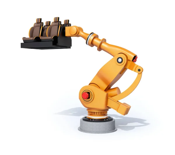 Oranžové Těžký Robotické Rameno Nesoucí Sedadel Vozidel Pro Sestavení Vykreslování — Stock fotografie