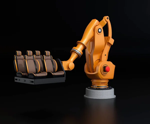 Oranžové Těžký Robotické Rameno Nesoucí Sedadel Vozidel Pro Sestavení Vykreslování — Stock fotografie