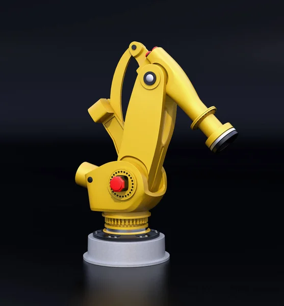 Желтая Тяжелая Роботизированная Рука Изолированная Черном Фоне Рендеринг Изображений — стоковое фото