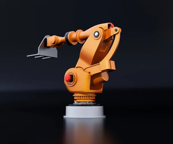 Zadní Pohled Oranžové Těžký Robotické Rameno Izolované Černém Pozadí Vykreslování — Stock fotografie