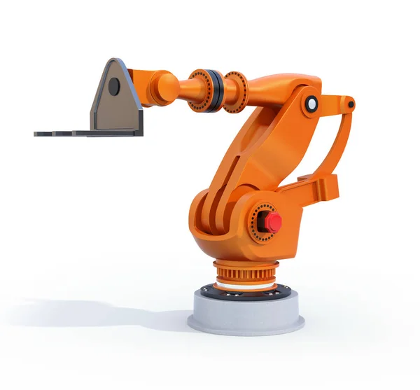 Oranžové Těžký Robotické Rameno Izolovaných Bílém Pozadí Vykreslování Obrazu — Stock fotografie