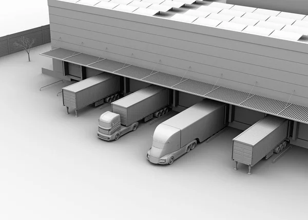 Clay Renderowania Modelu Wózków Elektrycznych Parking Przed Centrum Nowoczesnej Logistyki — Zdjęcie stockowe