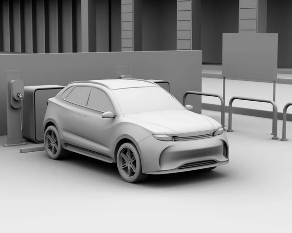 Clay Rendering Electric Suv Parking Lot Rendering Image — Stock Photo, Image