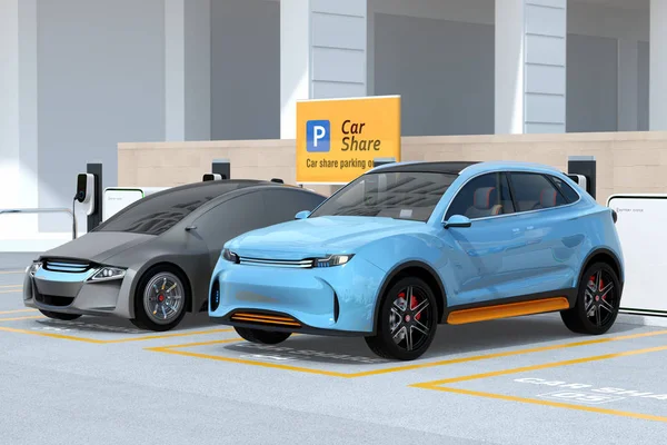 Elektrisk Suv Och Självkörande Sedan Bil Delar Parkeringsplats Bil Delar — Stockfoto