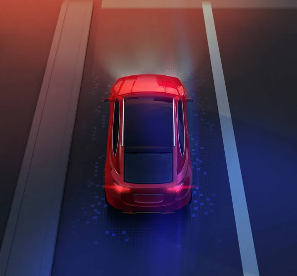 Vista Trasera Suv Rojo Conduciendo Carretera Con Patrón Malla Gráfica —  Fotos de Stock