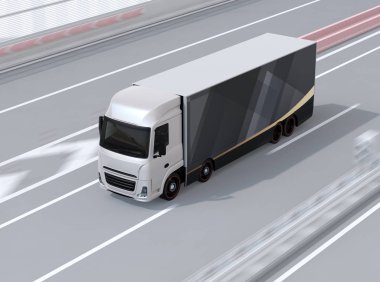 Otoyolda giden Gümüş Ağır Elektrikli Kamyon. 3d görüntüleme. 