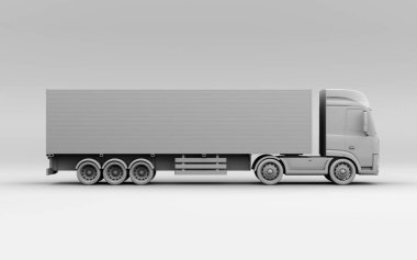 Gri arka planda elektrikli kamyonun kil görüntüsü. 3d görüntüleme.