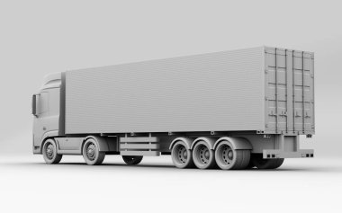 Gri arka planda elektrikli kamyonun kil görüntüsü. 3d görüntüleme.