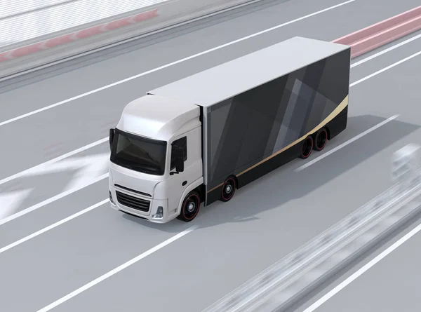 Silver Heavy Electric Powered Truck driving on highway. 3D rendering image.