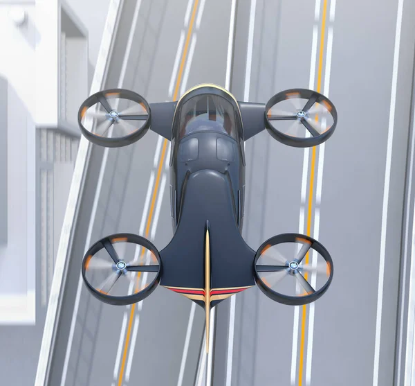 Top View Flying Car Air Taxi Flying Highway City Rendering — Stockfoto