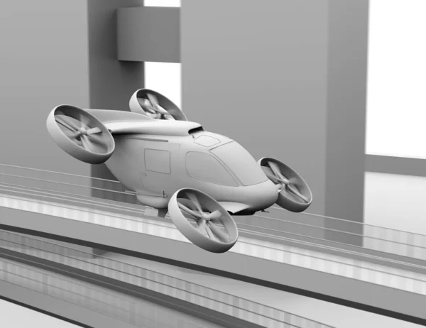 Clay Rendering Flying Car Air Taxi Flying Sky Highway Urban — Stockfoto