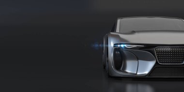 Metalik siyah elektrikli spor coupe ve siyah arka plan fotokopi alanı. 3d görüntüleme. 