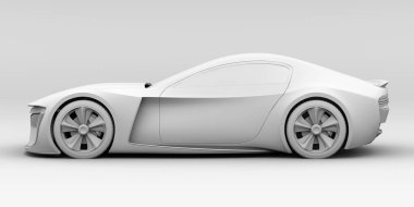 Çamur işleme tarzında elektrikli spor coupe 'nin yan görüntüsü. 3d görüntüleme. 