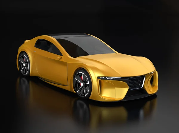 黑色背景上的黄色漆漆电动跑车 3D渲染图像 — 图库照片