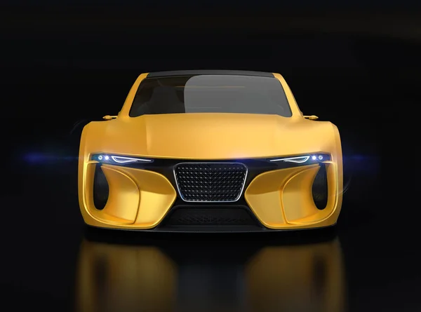 Siyah Arka Planda Sarı Boya Elektrikli Spor Coupe Görüntü Oluşturuluyor — Stok fotoğraf