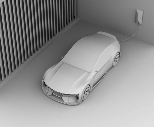 電気自動車は自宅の電源に接続します 持続可能なライフスタイルのコンセプト 3D粘土レンダリング画像 — ストック写真