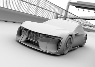 Otobanda elektrikli spor coupe sürüşünü Clay yorumluyor. 3d görüntüleme. 