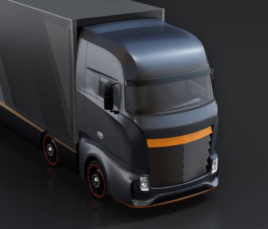 Siyah zemin üzerinde jenerik tasarım Ağır Elektrikli Kamyon 'un yakın plan görüntüsü. 3B görüntüleme. 