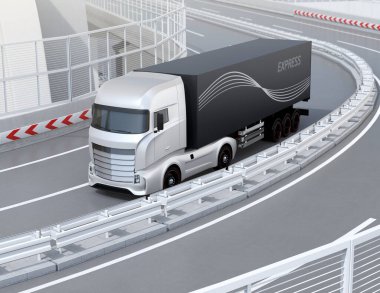 Genel tasarım Ağır Elektrikli Kamyon otoyol kavşağından geçiyor. 3B görüntüleme.