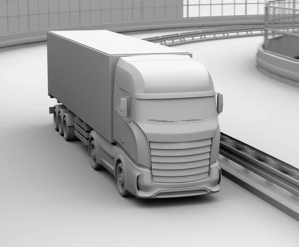 Clay Renderowania Ogólnego Projektu Elektryczne Truck Jazdy Autostradzie Obraz Renderowania — Zdjęcie stockowe