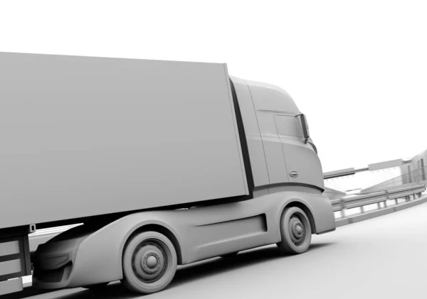 Clay Rendering Generic Design Electric Truck Driving Highway Rendering Image — Stock Photo, Image