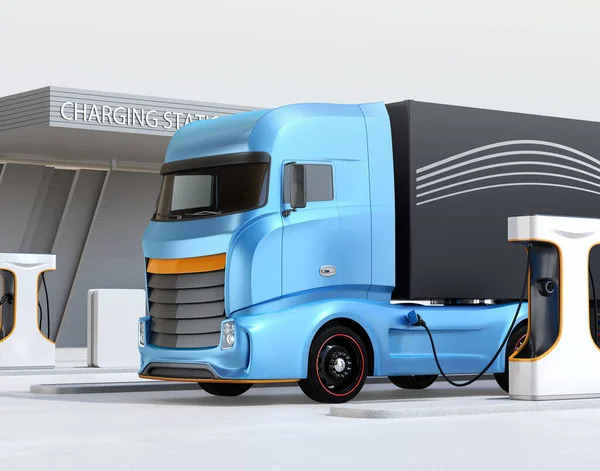 Obecný Design Modrá Heavy Electric Truck Nabíjení Veřejné Nabíjecí Stanici — Stock fotografie