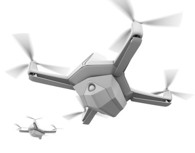 Elektrik İHA 'ları havada uçuşan Clay' in canlandırması. 3B görüntüleme.