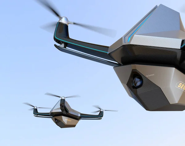 Electric Security Drones Flying Sky Rendering Image — Stock Photo, Image