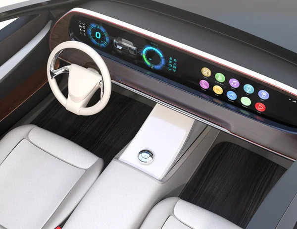 Close View Self Driving Electric Car Interior Wide Dashboard Generic — Stock Photo, Image