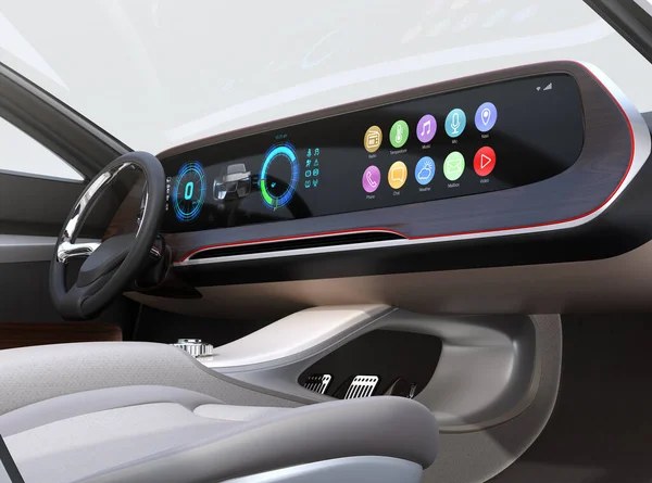 Close View Self Driving Electric Car Interior Wide Dashboard Generic — Stock Photo, Image