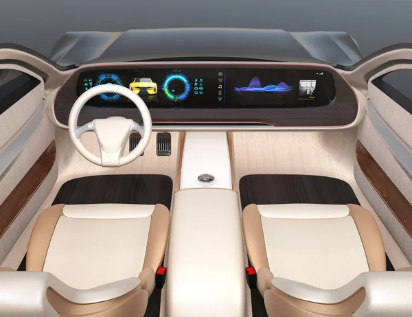 Interior Dari Self Driving Mobil Listrik Dilengkapi Dengan Layar Digital Stok Gambar Bebas Royalti