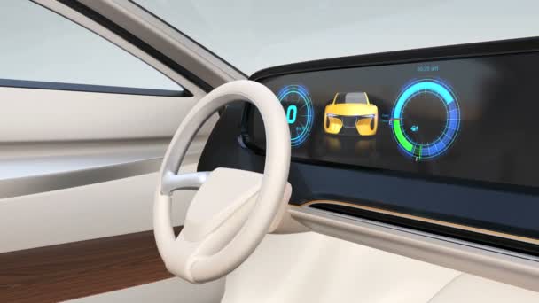 Interno Auto Elettriche Self Driving Equipaggiamento Con Ampio Schermo Multimediale — Video Stock