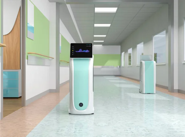 Robots Livraison Médicale Déménageant Hôpital Concept Prévention Des Infections Image — Photo