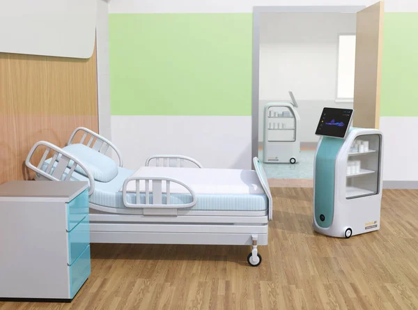 Robôs Entrega Médica Trabalhar Hospital Conceito Prevenção Infecções Imagem Renderização — Fotografia de Stock