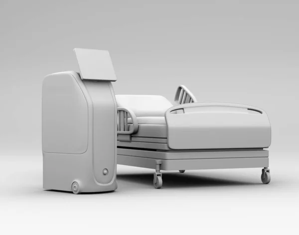 粘土渲染的医疗接生机器人和床 预防感染的概念 3D渲染图像 — 图库照片