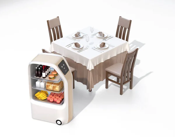 Food Delivery Robot Eettafel Geïsoleerd Witte Achtergrond Touchless Service Concept Stockfoto