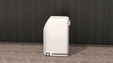 Teslimat robotu otele paket getiriyor. Dokunulmaz teslimat konsepti. 3B canlandırma canlandırması.